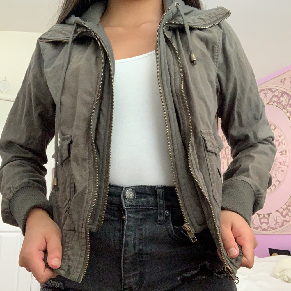 army green zip up jacket